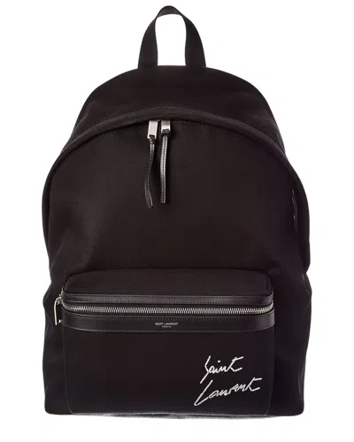 Saint Laurent City Embroidered Canvas Backpack In Brown
