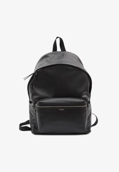 Saint Laurent City Leather Backpack In Black