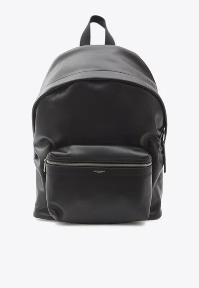 Saint Laurent City Leather Backpack In Black