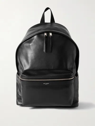 Saint Laurent Leather Backpack With Embossed Logo In Black