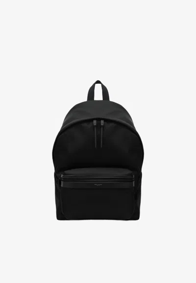 Saint Laurent City Logo Canvas Backpack In Black