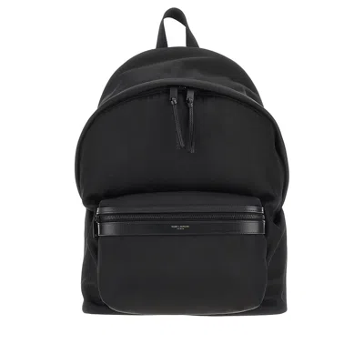 Saint Laurent 'city' Nylon Backpack With Leather Details In Black