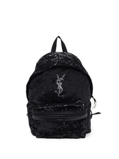 Pre-owned Saint Laurent City Sequin-embellished Backpack In Black