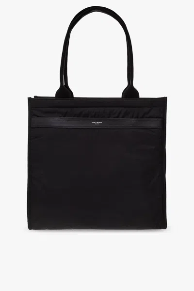 Saint Laurent City Logo Detailed Tote Bag In Black