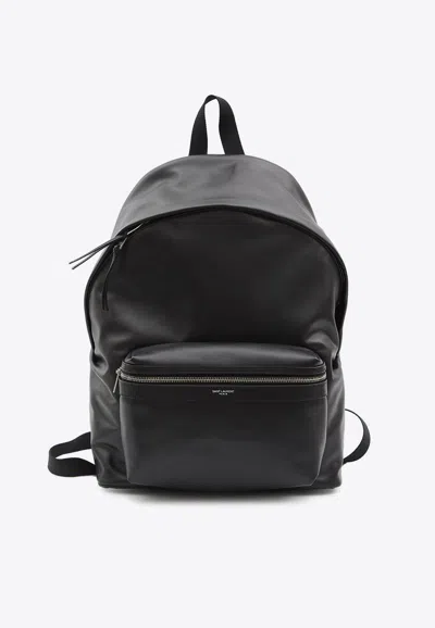 Saint Laurent City Zip-up Backpack In Black