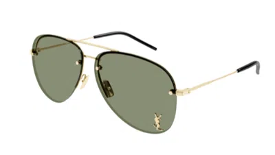 Pre-owned Saint Laurent Classic 11 M 003 Gold/green Oval Men's Sunglasses