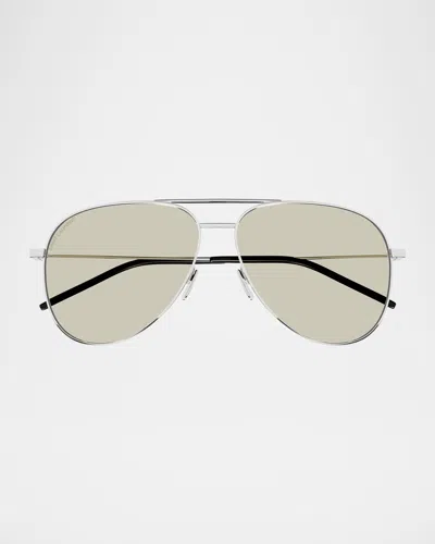 Saint Laurent Classic 11 Metal Aviator Sunglasses In Silver