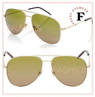 Pre-owned Saint Laurent Classic 11 Ysl 052 Gold Green Unisex Aviator Sunglasses 59mm Sl11