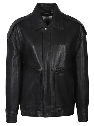Saint Laurent Classic Black Leather Jacket With Pointed Collar For Women
