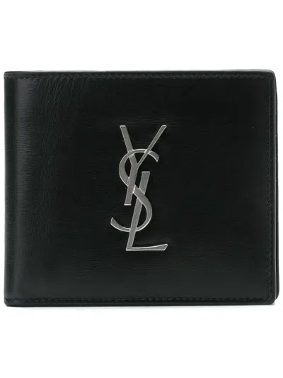 Saint Laurent Classic Black Leather Monogram Wallet For Fashionable Women