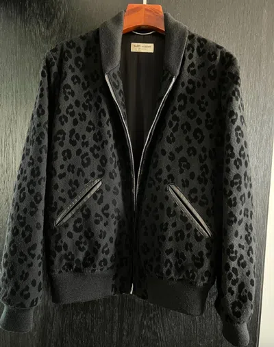 Pre-owned Saint Laurent Classic Black Leopard Print Jacket In Lead Black