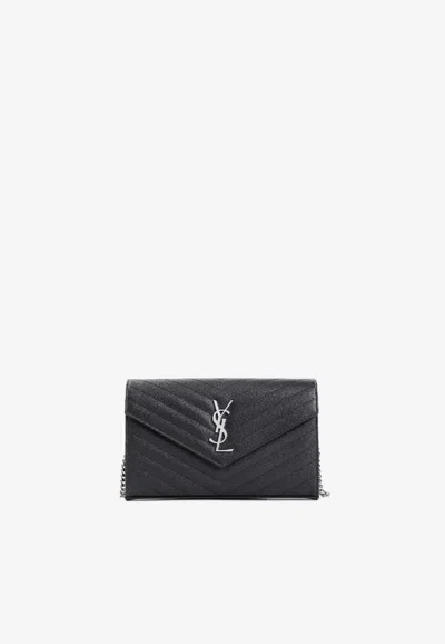 Saint Laurent Classic Cassandre Chain Clutch In Black
