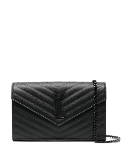 Saint Laurent Classic Cassandre Chain Quilted-leather Clutch In Black
