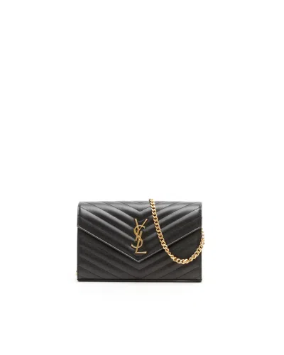Saint Laurent Classic Cassandre Chain Wallet In Black
