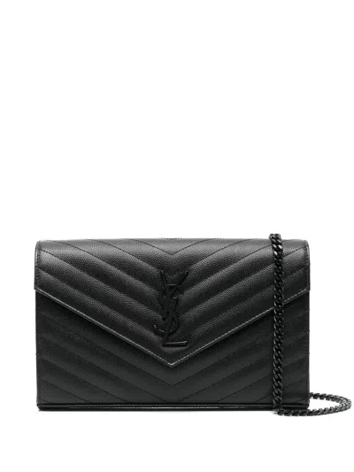 Saint Laurent Classic Cassandre Chain Wallet In Black