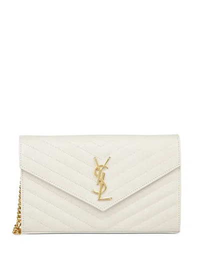 Saint Laurent Classic Cassandre Chain Wallet In Blanc Vintage