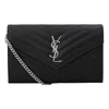 Saint Laurent Classic Cassandre Chain Wallet In Grain De Poudre Leather Black In Black