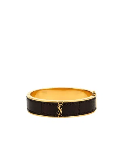 Saint Laurent 'ysl' Leather Inlay Bracelet In Multicolor