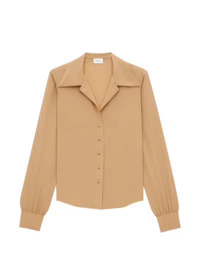 Saint Laurent Classic-collar Blouse In Brown