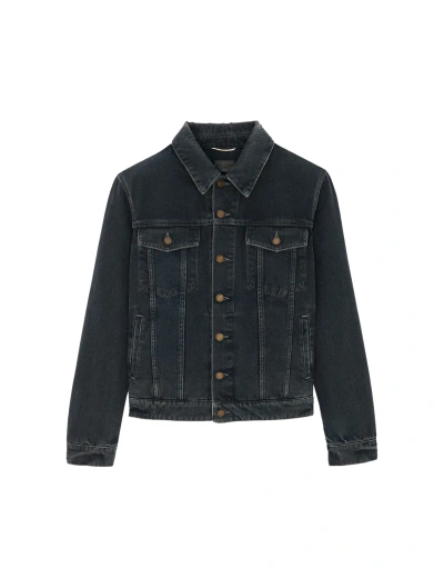 Saint Laurent Classic Denim Jacket In Verde Aqua