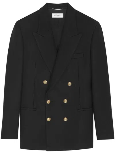 Saint Laurent Classic Double Breasted Wool Jacket For Men In Noir