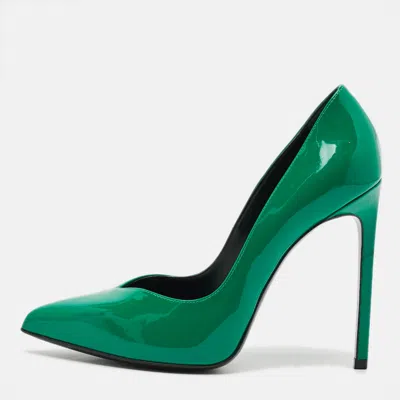 Pre-owned Saint Laurent Classic Janis Size 38 Green Patent Leather Platform Pumps
