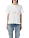 Saint Laurent Basic White T-shirt With Miiddle Logo Print In Cotton Woman In White