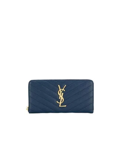 Saint Laurent Classic Logo Wallet In Blue