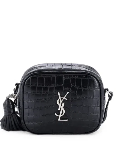 Pre-owned Saint Laurent Classic Monogram Blogger Crocodile Embossed Leather Small Crossbody Bag In Black