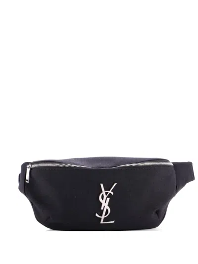 Pre-owned Saint Laurent Classic Monogram Canvas Belt Bag In Black