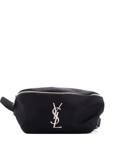 Pre-owned Saint Laurent Classic Monogram Canvas Belt Bag In Black