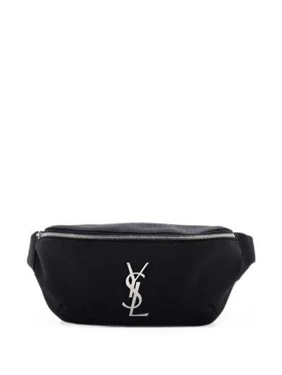 Pre-owned Saint Laurent Classic Monogram Canvas Belt Bag In Black