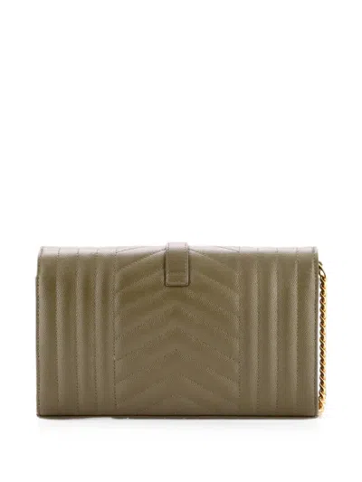 Pre-owned Saint Laurent Classic Monogram Chain Wallet Mixed Matelasse Leather Medium Crossbody Bag In Green