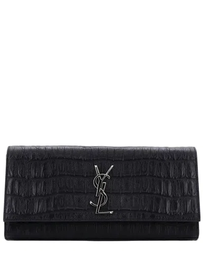 Saint Laurent Classic Monogram Clutch Crocodile Embossed Long (authentic Pre-  Loved) In Black