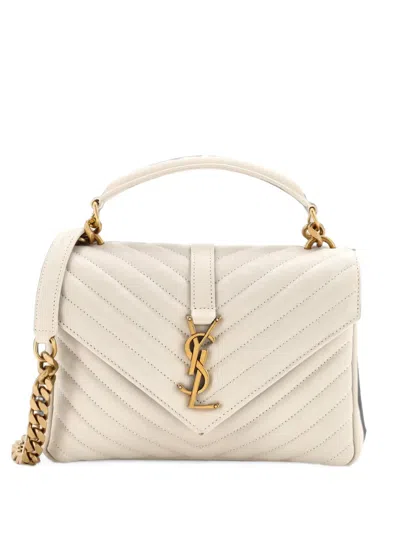 Pre-owned Saint Laurent Classic Monogram College Bag Matelasse Chevron Leather Medium Crossbody Bag In Neutrals