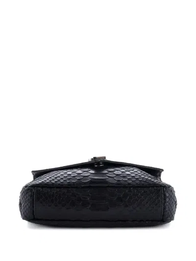 Pre-owned Saint Laurent Classic Monogram College Bag Python Embossed Leather Medium Satchel In Black