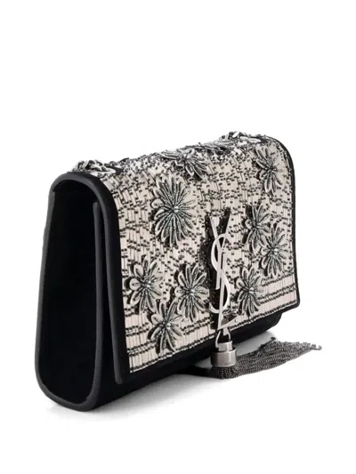 Pre-owned Saint Laurent Classic Monogram Embellished Leather Small Crossbody Bag In Black