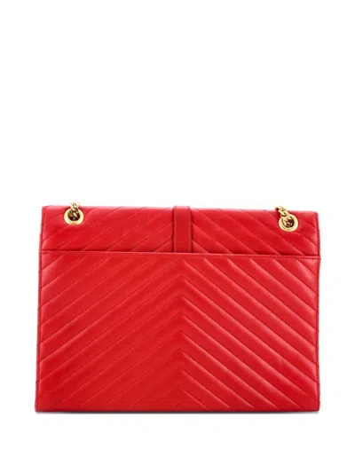 Pre-owned Saint Laurent Classic Monogram Envelope Satchel Matelasse Chevron Leather Large Shoulder Bag In Red