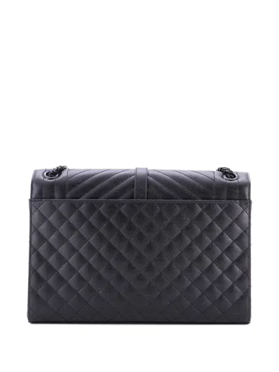 Pre-owned Saint Laurent Classic Monogram Envelope Satchel Mixed Matelasse Leather Large Shoulder Bag In Black