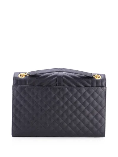 Pre-owned Saint Laurent Classic Monogram Envelope Satchel Mixed Matelasse Leather Large Shoulder Bag In Black