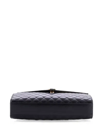 Pre-owned Saint Laurent Classic Monogram Envelope Satchel Mixed Matelasse Leather Large Shoulder Bag In Black