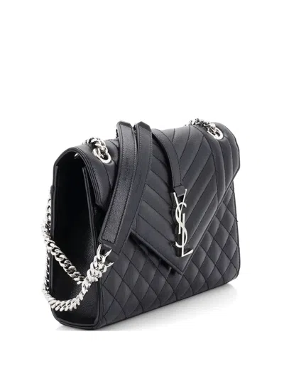 Pre-owned Saint Laurent Classic Monogram Envelope Satchel Mixed Matelasse Leather Medium Shoulder Bag In Black
