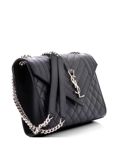 Pre-owned Saint Laurent Classic Monogram Envelope Satchel Mixed Matelasse Leather Medium Shoulder Bag In Black