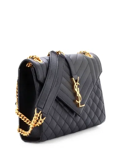 Pre-owned Saint Laurent Classic Monogram Envelope Satchel Mixed Matelasse Leather Medium Shoulder Bag In Black