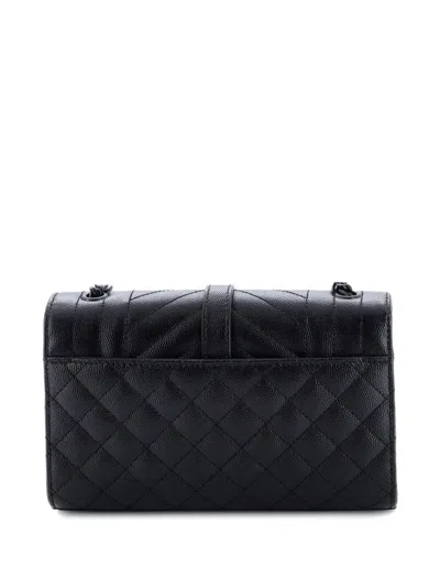 Pre-owned Saint Laurent Classic Monogram Envelope Satchel Mixed Matelasse Leather Small Crossbody Bag In Black