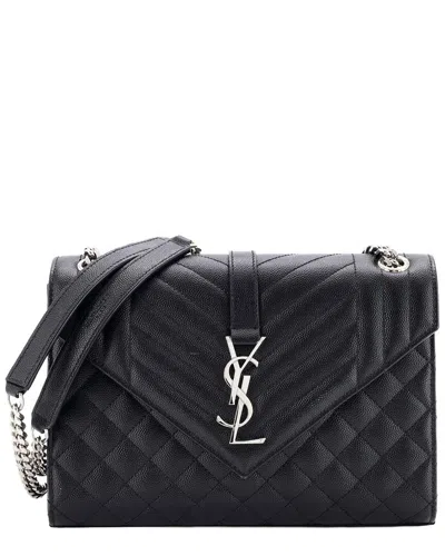 Saint Laurent Classic Monogram Envelope Satchel Mixed Matelassé Medium  (authentic Pre-loved) In Black