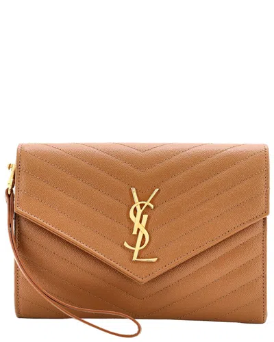Pre-owned Saint Laurent Classic Monogram Envelope Wristlet Clutch Matelassé Chevron  (authentic Pre-loved)