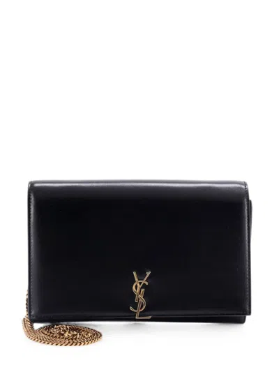Pre-owned Saint Laurent Classic Monogram Flap Chain Wallet Leather Clutch Bag In Black