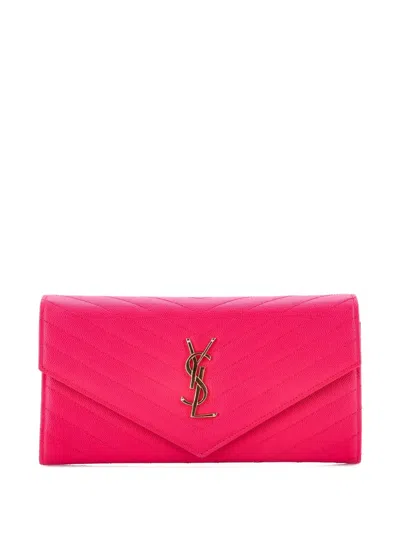 Pre-owned Saint Laurent Classic Monogram Flap Document Organizer Wallet Matelasse Chevron Leather Large Small Wallets In Pink