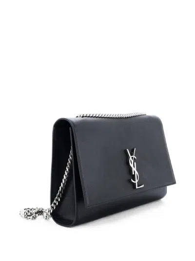 Pre-owned Saint Laurent Classic Monogram Grainy Leather Large Crossbody Bag In Black